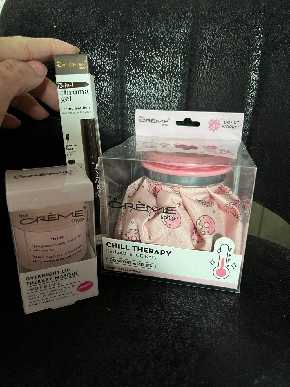 The Crème Shop Bundle reusable  ice bag w/lip masque n 3-in-1 eyeliner in mocha